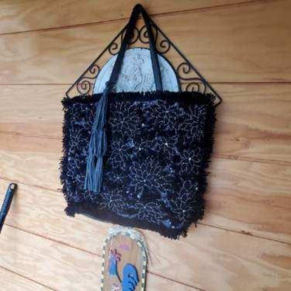 IbBan Tote XL Hand Made Sassy Leather /Cotton Fringe/Bead/ Dual Handle - Picture 6 of 10